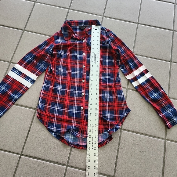 Juniors Small Rue21 Flannel Button-Up Shirt "The Struggle Is Real" Red Blue - Picture 8 of 8